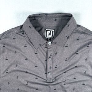 FootJoy Golf Polo Mens Large Gray Heather Putting Black Flag Print Performance